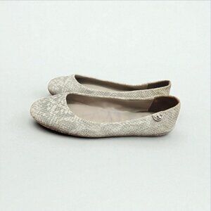 TORY BURCH Travel T Snake Embossed Sparkling Leather Ballet Flats Roccia 9M